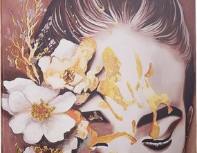Quadro 60x90 cm moderno su tela verticale tema donna e fiori