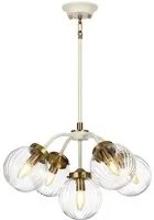 Lampadario Contemporaneo Cosmos Acciaio Crema Vetro Ottone 5 Luci E14