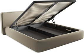 Letto matrimoniale imbottito beige con contenitore con griglia 180x200 cm Kiana - Makamii