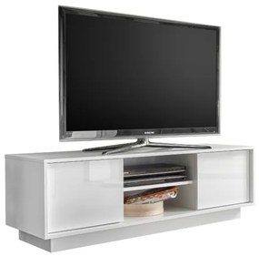 Mobile TV Da Terra 140x43x44 Con 2 Ante E Vano Decoder Ice Bianco Lucido