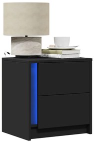 Comodini Con Luci Led 2pz Neri İn Legno Multistrato /