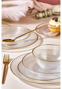 Set da tavola 24 pezzi in vetro trasparente con dettagli dorati