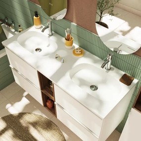 Lavabo a incasso rettangolare doppia vasca Modern L 121 x H 14.3 x P 46 cm in composito minerale di resina gelificata bianco opaco