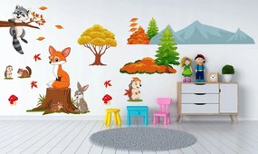 Adesivo da muro colorato per bambini con design animali della foresta felici 60 x 120 cm