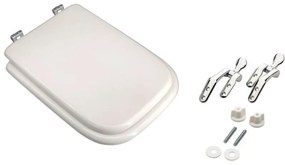 Sì Copriwater in poliestere con anima in legno, serie Conca della Ideal Standard, Bianco Europeo con cerniere in metallo cromato.