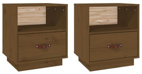 Comodini 2 pz miele 40x34x45 cm in legno massello di pino