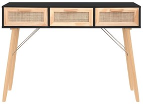 Tavolo consolle nero 105x30x75cm massello pino rattan naturale