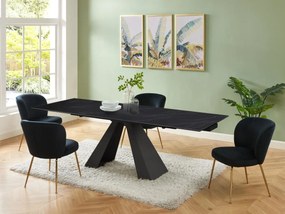 Tavolo pranzo all. 6-10 pax Vetro temperato, Ceramica e Metallo Eff. marmo Nero - LOZIPA di Pascal MORABITO