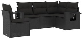 Set divani da giardino 5 pz con cuscini in polyrattan nero