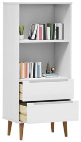 Libreria MOLDE Bianca 60x35x133,5 cm in Legno Massello di Pino