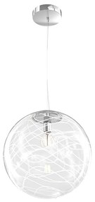 Sospensione Contemporanea Moon Metallo Cromo Vetro Bianco 1 Luce E27 D.30Cm