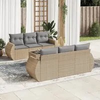 Set Divani da Giardino 7 pz con Cuscini Beige in Polyrattan 3221108