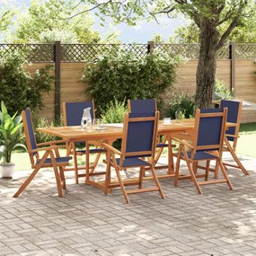 Set Pranzo Da Giardino 7pz Legno Massello Di Acacia E Textilene /