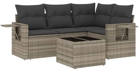 Set divano da giardino 5pz con cuscini grigio chiaro polyrattan