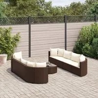 Set Divani da Giardino 9pz con Cuscini Marrone in Polyrattan 3308425