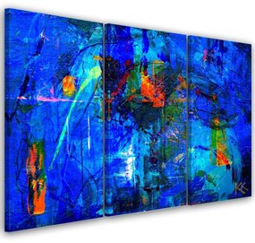 Quadro su tela 3  pannelli, Mano di astrazione blu pinto  Dimensioni 120x80