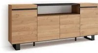 Credenza, Mobile soggiorno 200x87x35cm, 4 Porte, Design industriale, Stile moderno, Rovere e nero