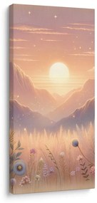 Quadro su tela – Montagne, fiori e sole al tramonto