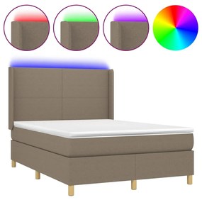 Letto a molle con materasso e led tortora 140x190 cm in tessuto