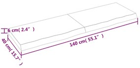 Ripiano a parete 140x40x6 cm legno massello rovere non trattato