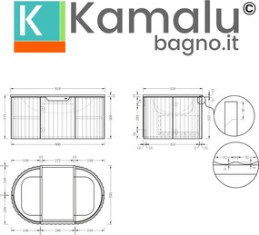 Mobile bagno curvo 80 cm cannettato con lavabo integrato | KAM-NORTH-P80 - KAMALU