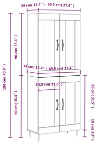 Credenza Rovere Fumo  69,5x34x180 cm in Legno Multistrato