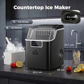 Macchina del Ghiaccio Autopulente da 24 Cubetti in 14-18 Minuti 20 kg in 24 Ore Nero...