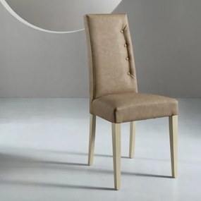 Sedia ecopelle nuvolato con 4 bottoni laterali gambe in legno SIDE Tortora Set da 2