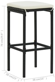 Set da Bar 3 pz in Polyrattan Nero