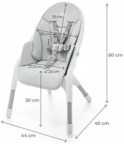 KINDERKRAFT - Sedia da pranzo per bambini 2in1 DINNLY grigio