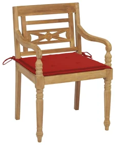Sedie batavia 2 pz con cuscini rossi in massello di teak