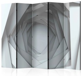 Paravento separè Abisso geometrico II (5 pezzi) - astrazione bianca con tunnel
