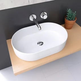 Lavabo da appoggio TRAPANI ovale in ceramica L 60.5 x H 12.5 x P 12.5 cm bianco opaco