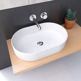 Lavabo da appoggio TRAPANI SANYCCES ovale piletta non inclusa in ceramica L 60.5 x H 12.5 x P 12.5 cm bianco opaco piletta non inclusa