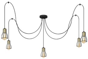 Lampadario a sospensione con filo TUBE 5xE27/15W/230V ragno nero/oro