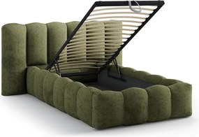 Letto singolo imbottito verde con contenitore con rete inclusa 90x200 cm Lupine – Micadoni