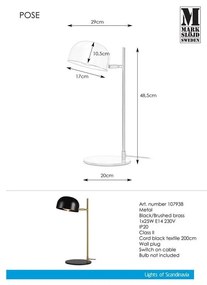 Lampada da tavolo nera con supporto in rame Pose - Markslöjd