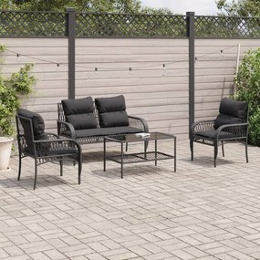 Set divani da giardino 4 pz con cuscini nero in polyrattan