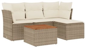 Set divano da giardino 5 pz con cuscini beige in polyrattan