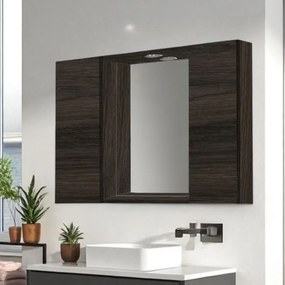 Specchiera bagno in legno 81 cm a 2 ante con faretto LED Olmo Caffč