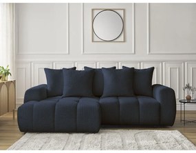 Divano angolare blu allungabile/con contenitore (con penisola a sinistra/con chaise lounge) con rivestimento in bouclé Roxelane – Bobochic Paris