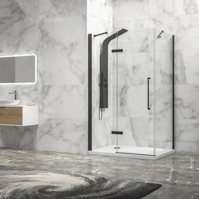 Kamalu - Box doccia 80x80 telaio nero porta battente laterale fisso 80cm | KT5000N