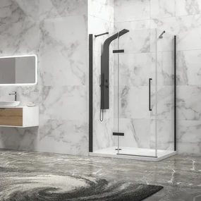 Kamalu - Box doccia 80x80 telaio nero porta battente laterale fisso 80cm | KT5000N