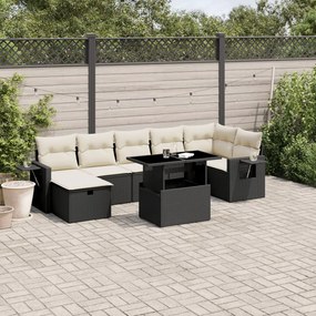 Set divani da giardino con cuscini 8 pz nero in polyrattan