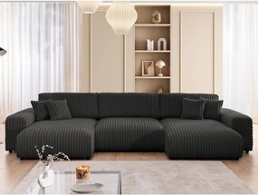 Divano angolare grigio scuro allungabile/con contenitore (a U) rivestito in velluto a coste Sarina – Ropez