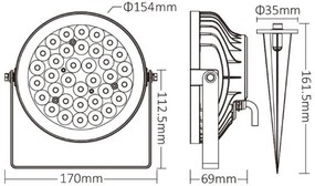 Faro LED 15W RGB+CCT IP66 da Telecomando con Picchetto e Staffa Colore RGB+CCT