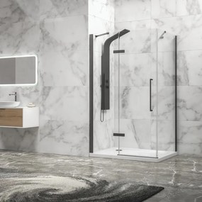 Kamalu - Box doccia 80x120 telaio gun metal porta battente laterale fisso 80cm | KT5000GM