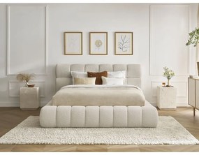 Letto matrimoniale imbottito beige contenitore e rete inclusi 180x200 cm Mont Blanc - Bobochic Paris