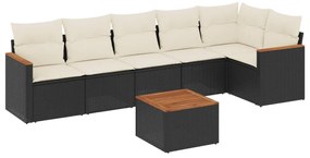 Set divani da giardino con cuscini 7pz nero polyrattan