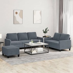 Set Di Divani 3 Pz Con Cuscini Grigio Scuro İn Velluto /